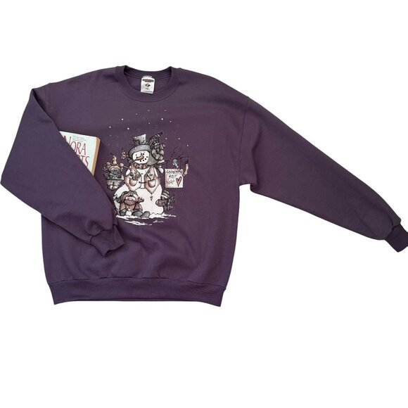 Vintage Snowmen Melt Your Heart Graphic Sweatshirt Oversized Large Purple - Picture 6 of 6